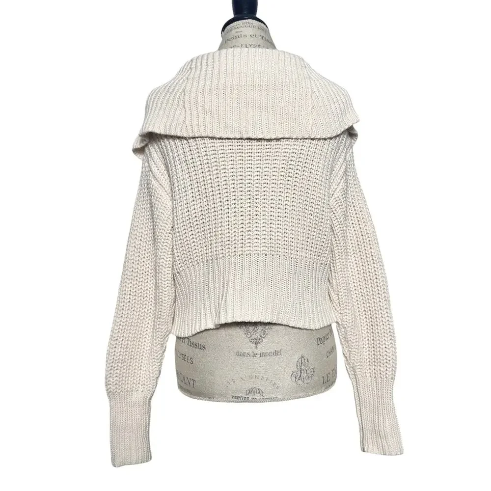 Aerie | Women | Double Zip Cream Ribbed Cotton Yarn Cropped Cardigan | Small